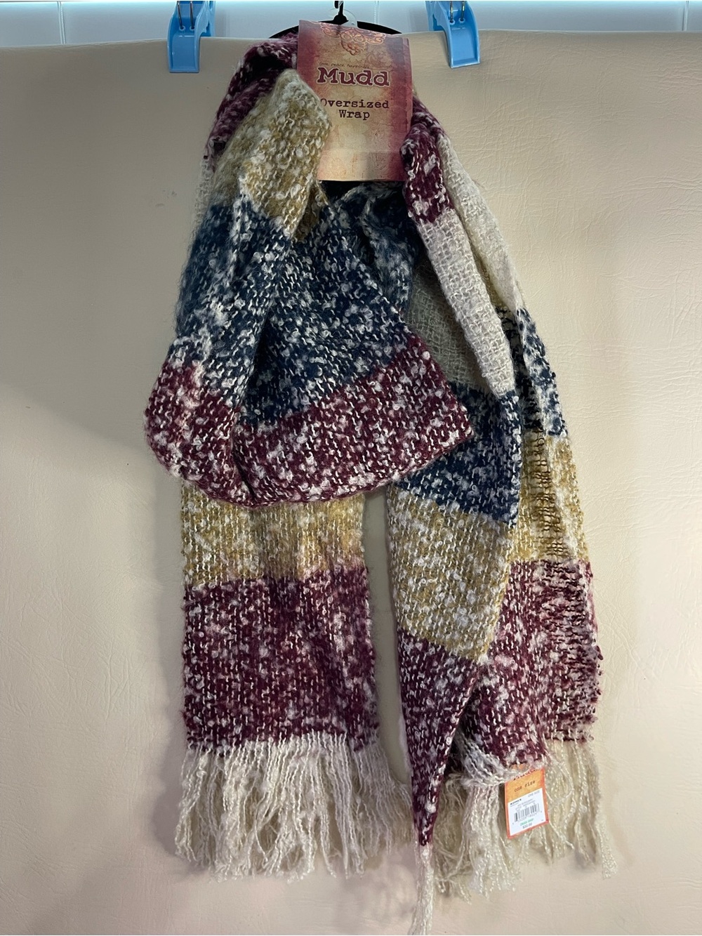 Oversized Fringe wrap Scarf burgundy brand MUDD